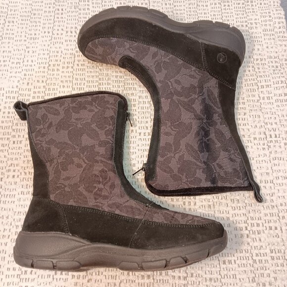Lands' End women's suede & leaf print zip-up mid calf winter boots sz 8.5 B - Picture 4 of 12